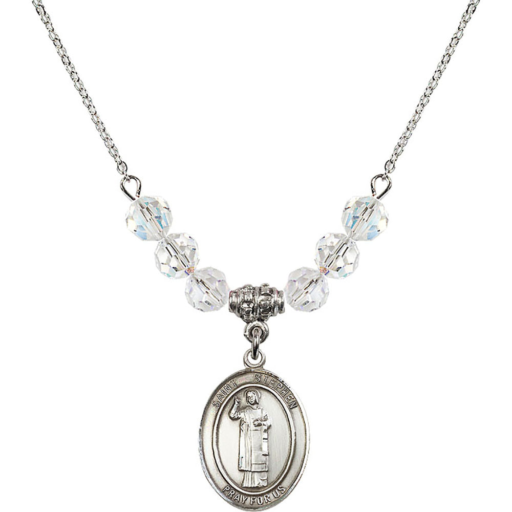 Sterling Silver Saint Stephen the Martyr Birthstone Necklace with Crystal Beads - 8104