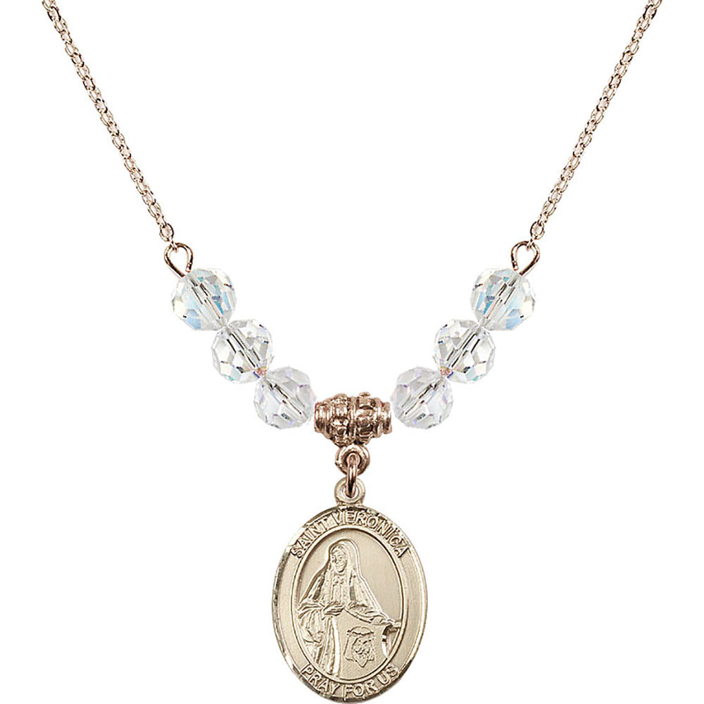 14kt Gold Filled Saint Veronica Birthstone Necklace with Crystal Beads - 8110