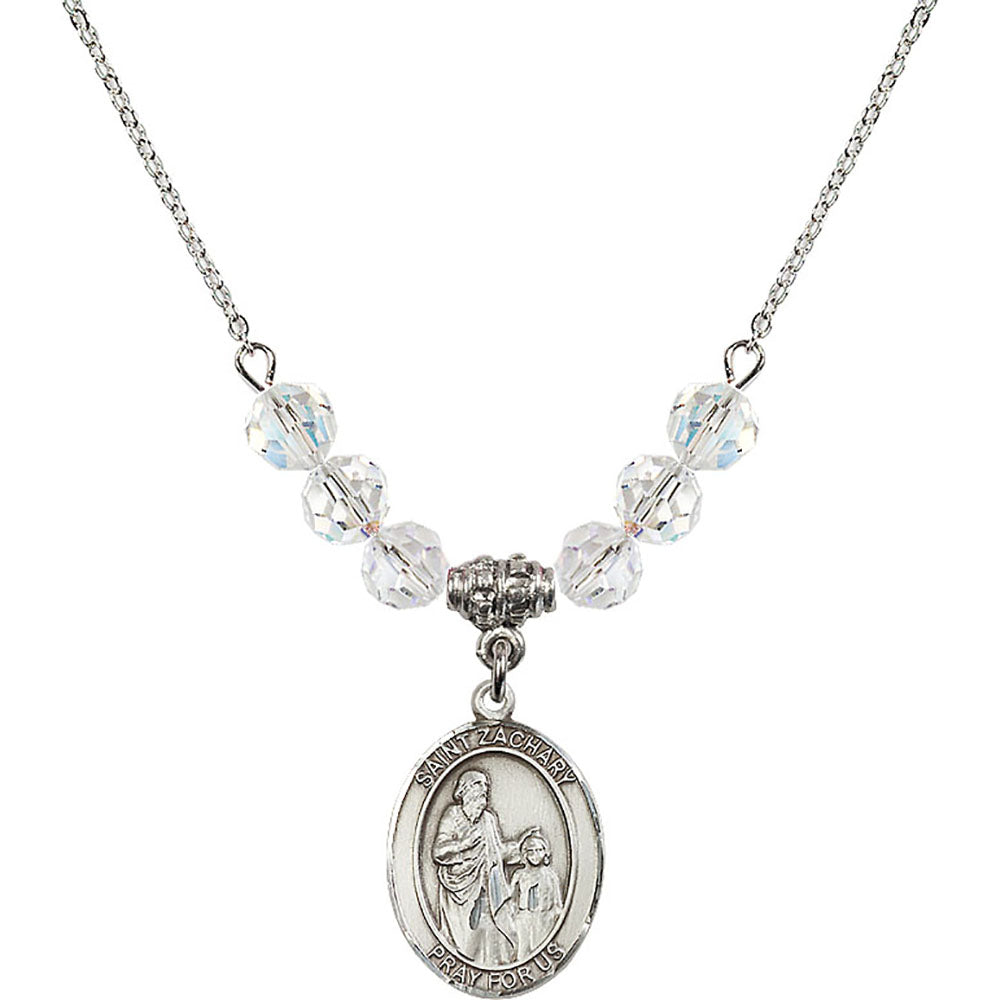Sterling Silver Saint Zachary Birthstone Necklace with Crystal Beads - 8116