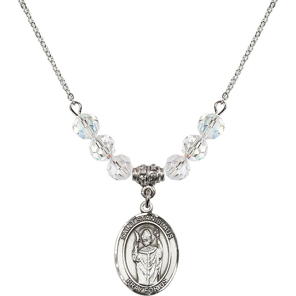 Sterling Silver Saint Stanislaus Birthstone Necklace with Crystal Beads - 8124