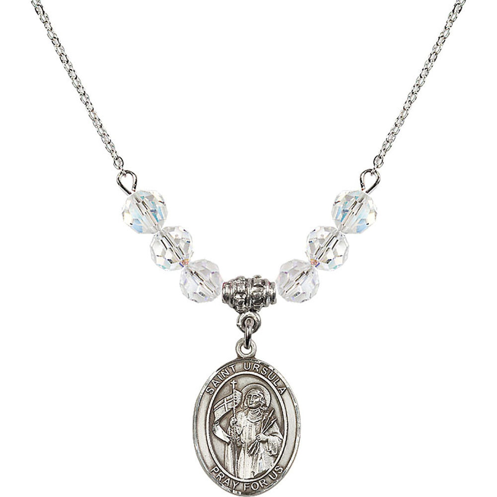 Sterling Silver Saint Ursula Birthstone Necklace with Crystal Beads - 8127