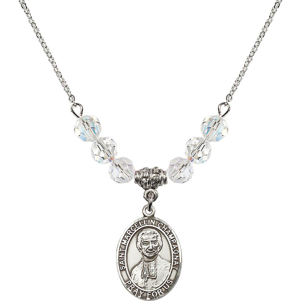 Sterling Silver Saint Marcellin Champagnat Birthstone Necklace with Crystal Beads - 8131