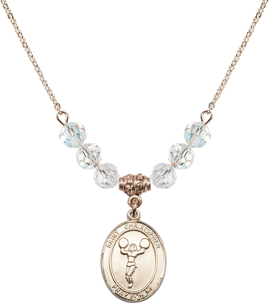 14kt Gold Filled Saint Christopher/Cheerleading Birthstone Necklace with Crystal Beads - 8140