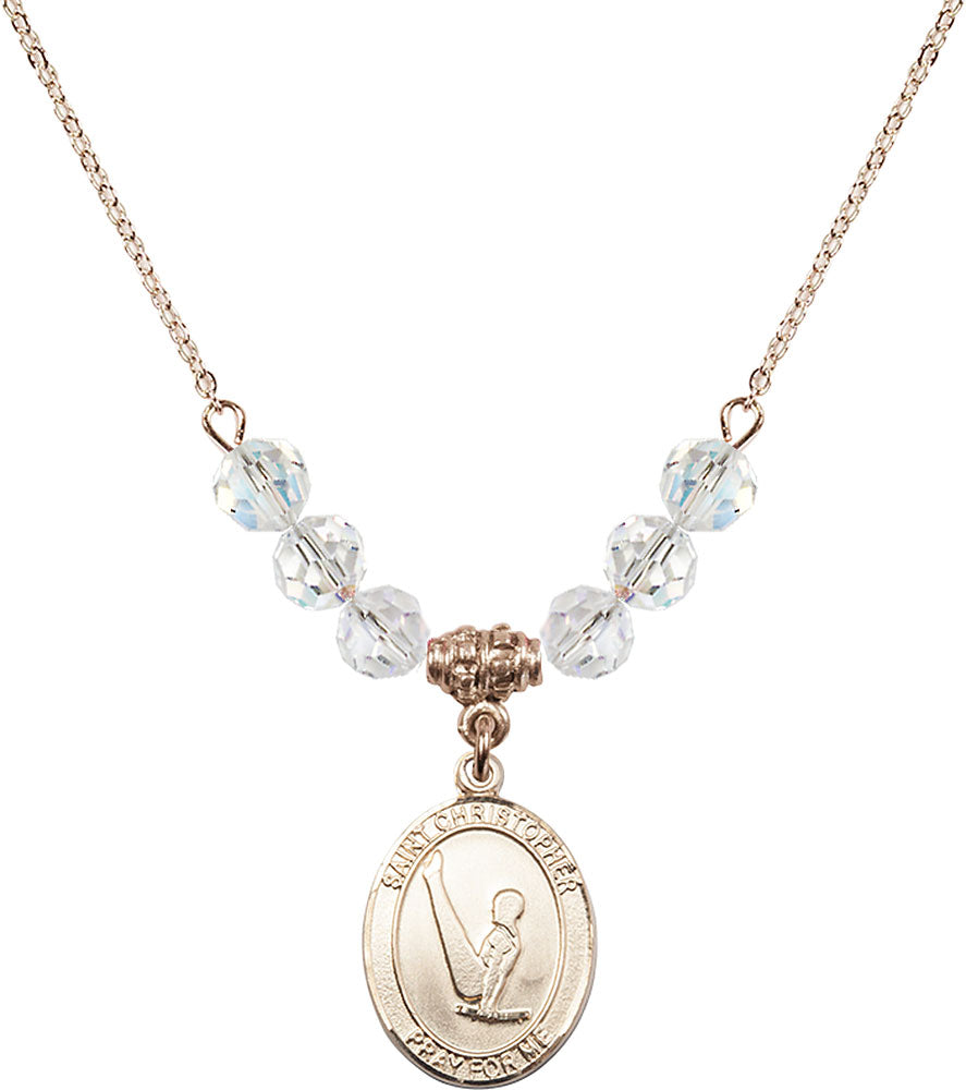 14kt Gold Filled Saint Christopher/Gymnastics Birthstone Necklace with Crystal Beads - 8142