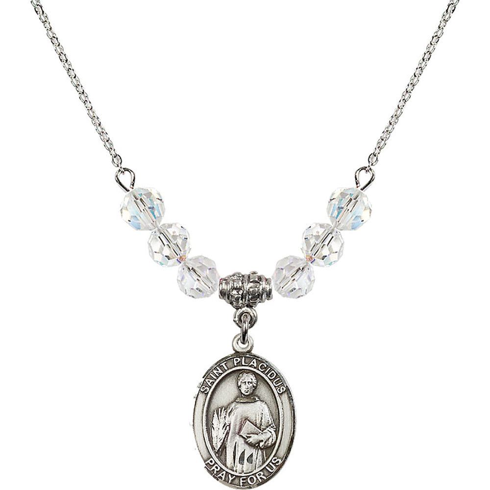 Sterling Silver Saint Placidus Birthstone Necklace with Crystal Beads - 8240