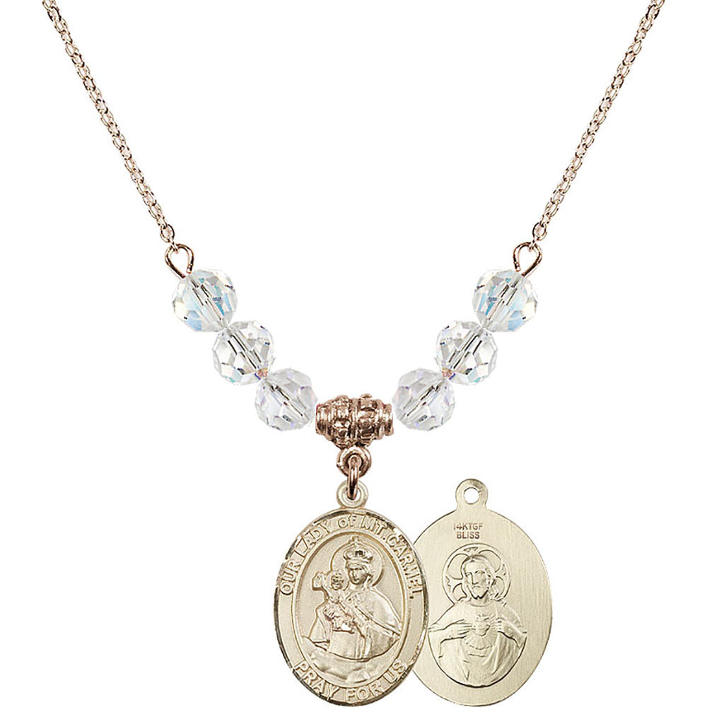 14kt Gold Filled Our Lady of Mount Carmel Birthstone Necklace with Crystal Beads - 8243
