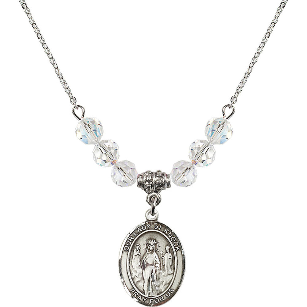 Sterling Silver Our Lady of Knock Birthstone Necklace with Crystal Beads - 8246