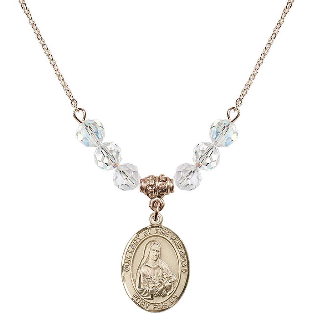 14kt Gold Filled Our Lady of the Railroad Birthstone Necklace with Crystal Beads - 8247