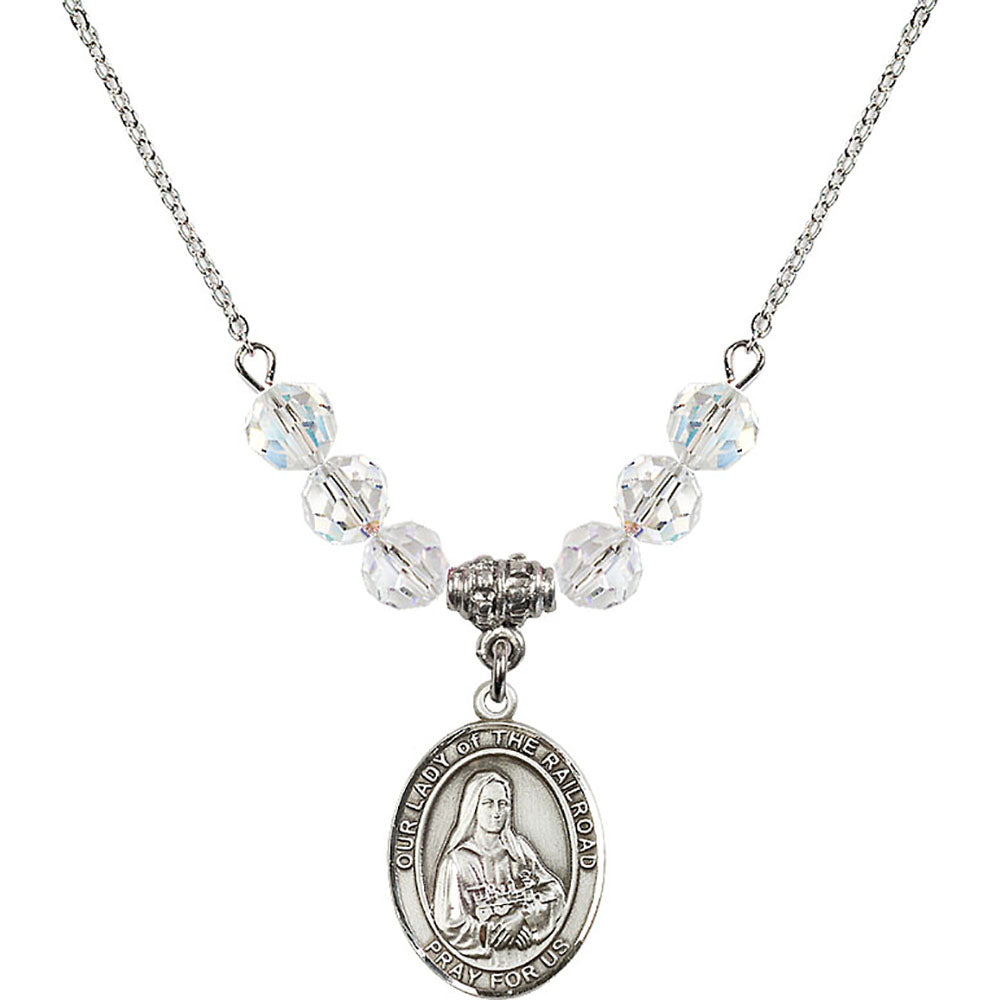 Sterling Silver Our Lady of the Railroad Birthstone Necklace with Crystal Beads - 8247