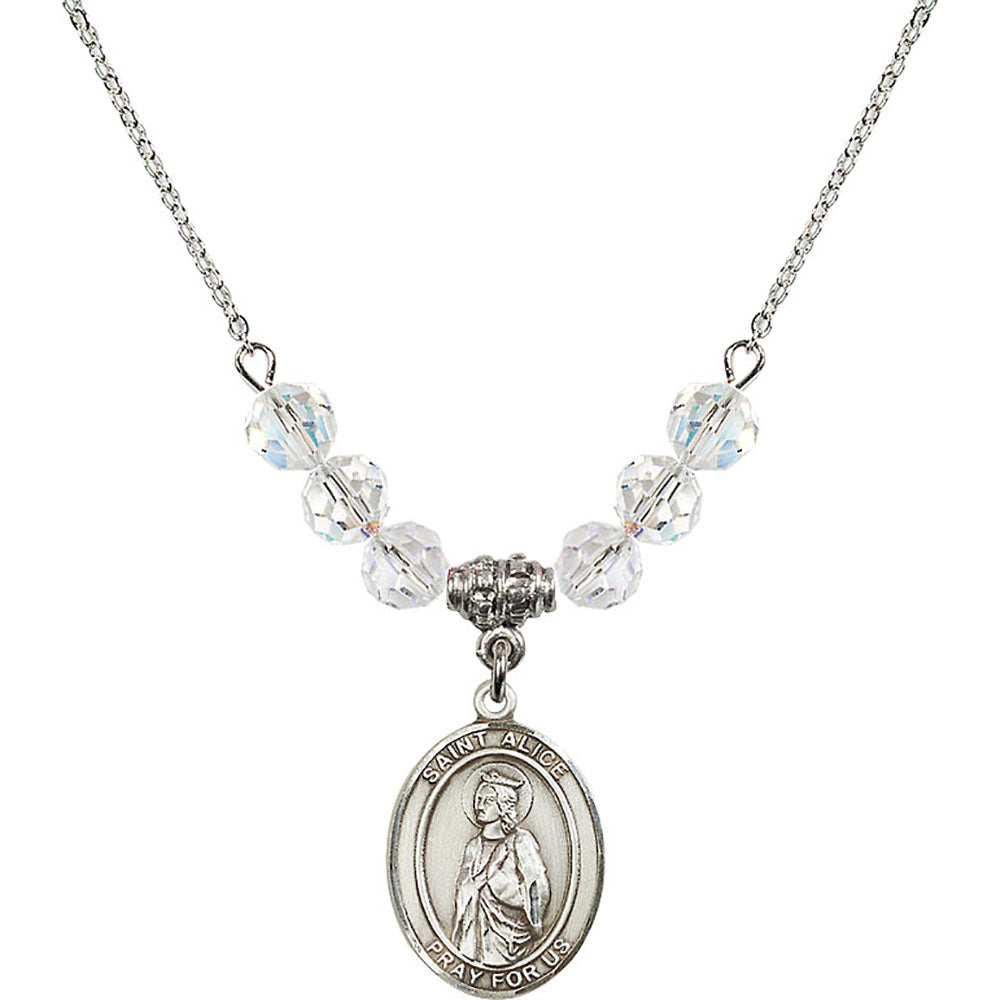 Sterling Silver Saint Alice Birthstone Necklace with Crystal Beads - 8248