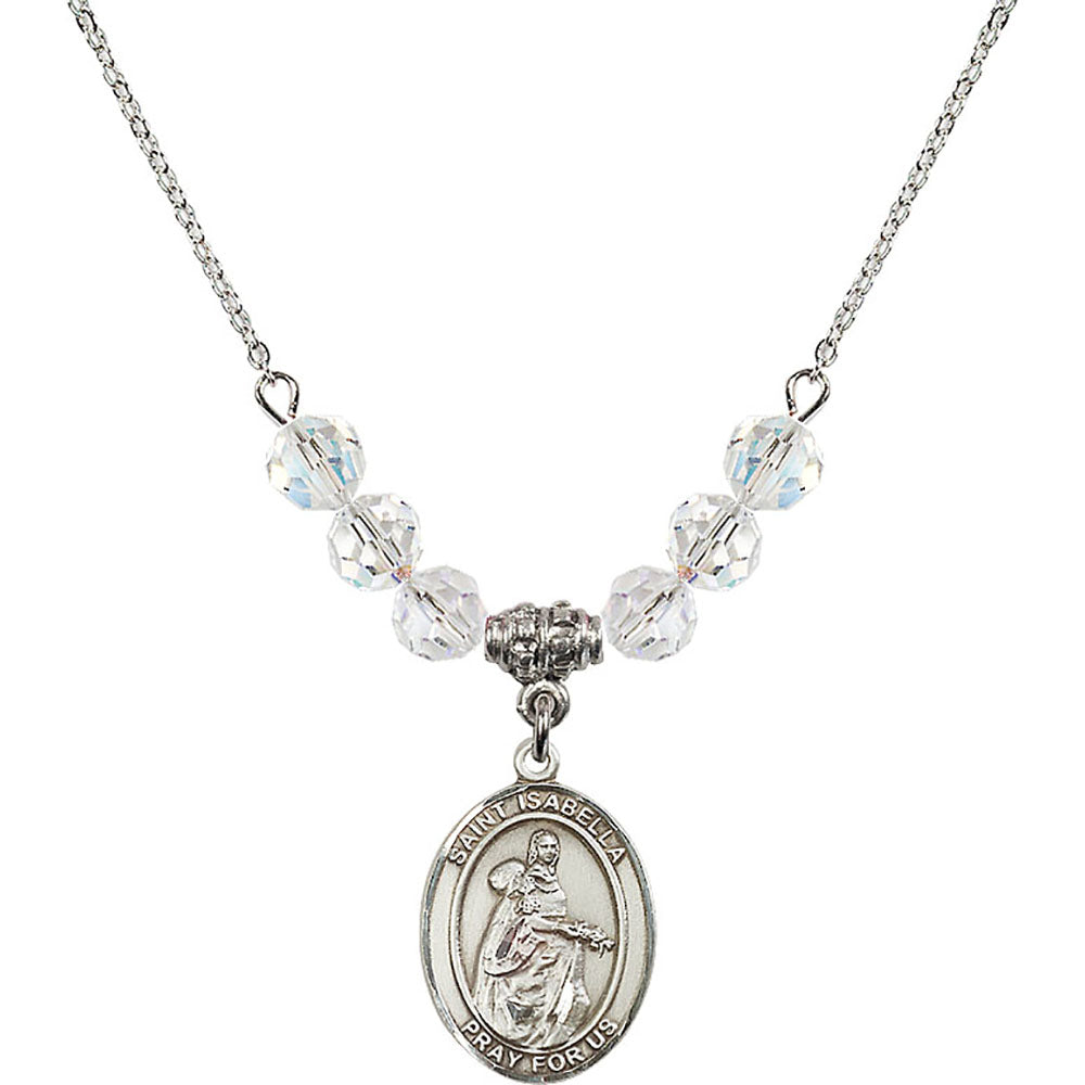 Sterling Silver Saint Isabella of Portugal Birthstone Necklace with Crystal Beads - 8250