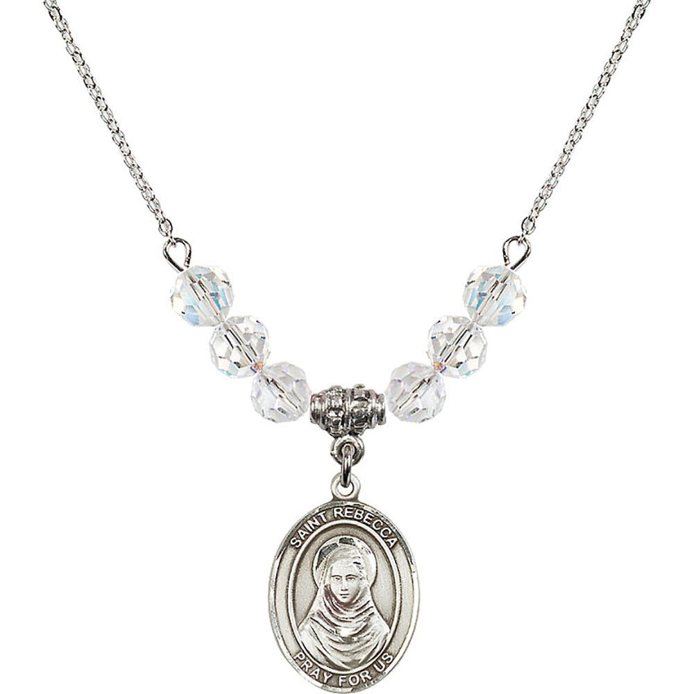 Sterling Silver Saint Rebecca Birthstone Necklace with Crystal Beads - 8252
