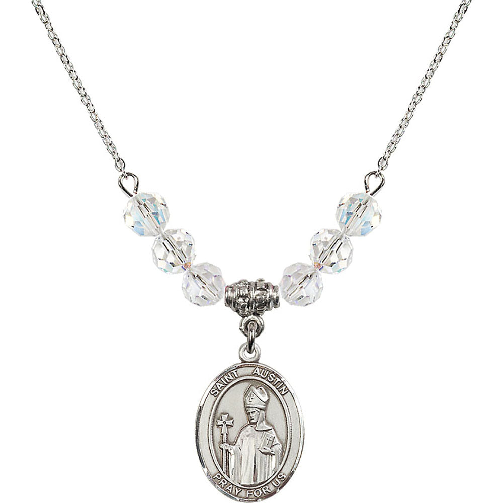 Sterling Silver Saint Austin Birthstone Necklace with Crystal Beads - 8256