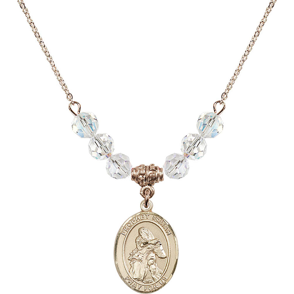 14kt Gold Filled Saint Isaiah Birthstone Necklace with Crystal Beads - 8258