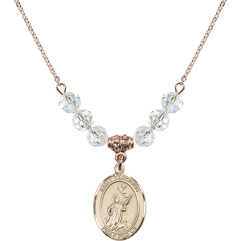 14kt Gold Filled Saint Tarcisius Birthstone Necklace with Crystal Beads - 8261