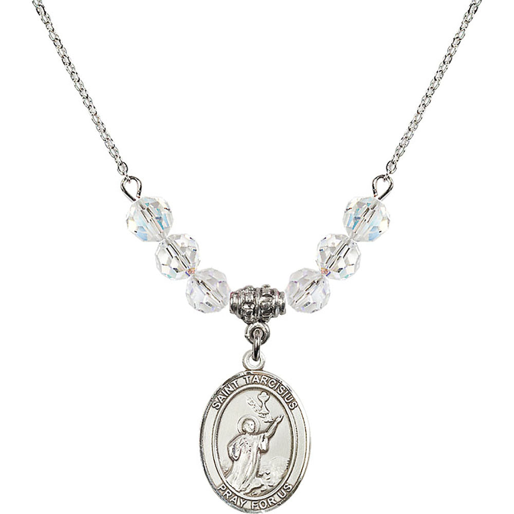 Sterling Silver Saint Tarcisius Birthstone Necklace with Crystal Beads - 8261