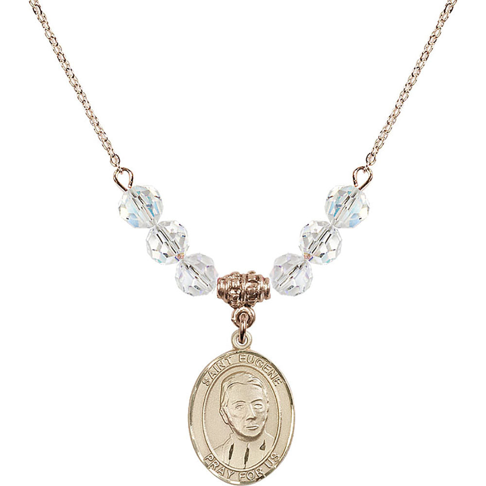 14kt Gold Filled Saint Eugene de Mazenod Birthstone Necklace with Crystal Beads - 8266