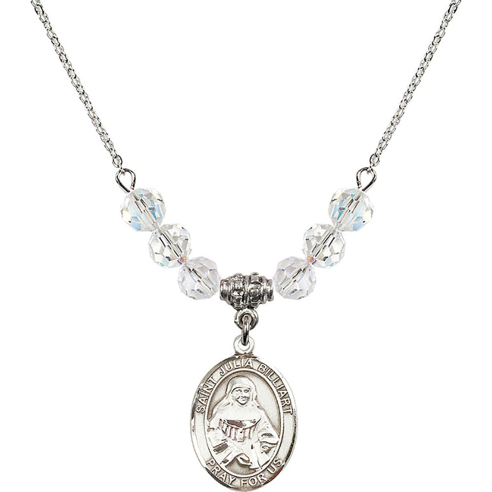 Sterling Silver Saint Julia Billiart Birthstone Necklace with Crystal Beads - 8267