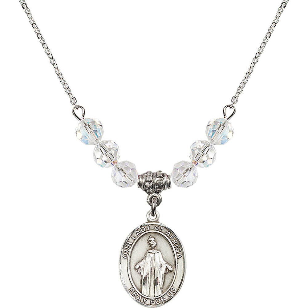 Sterling Silver Our Lady of Africa Birthstone Necklace with Crystal Beads - 8269