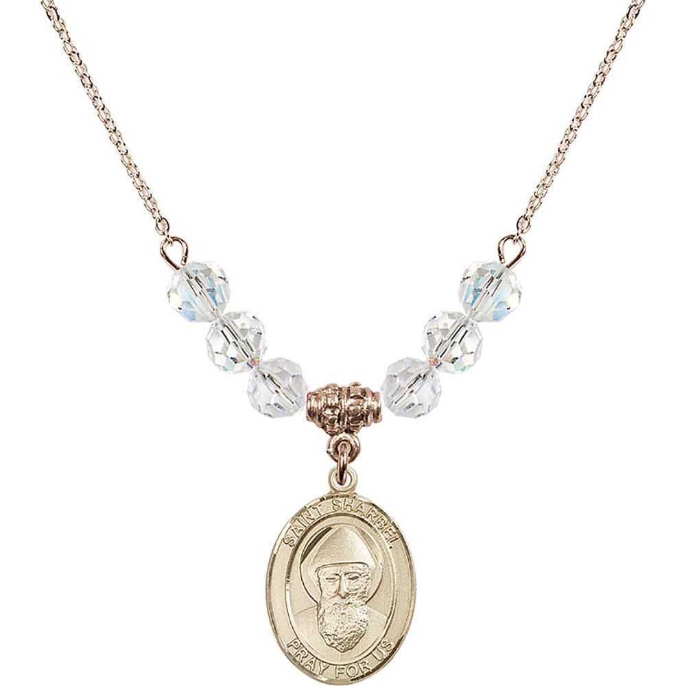 14kt Gold Filled Saint Sharbel Birthstone Necklace with Crystal Beads - 8271
