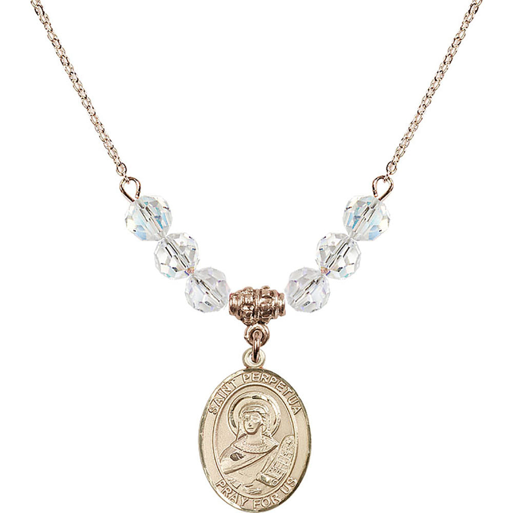 14kt Gold Filled Saint Perpetua Birthstone Necklace with Crystal Beads - 8272