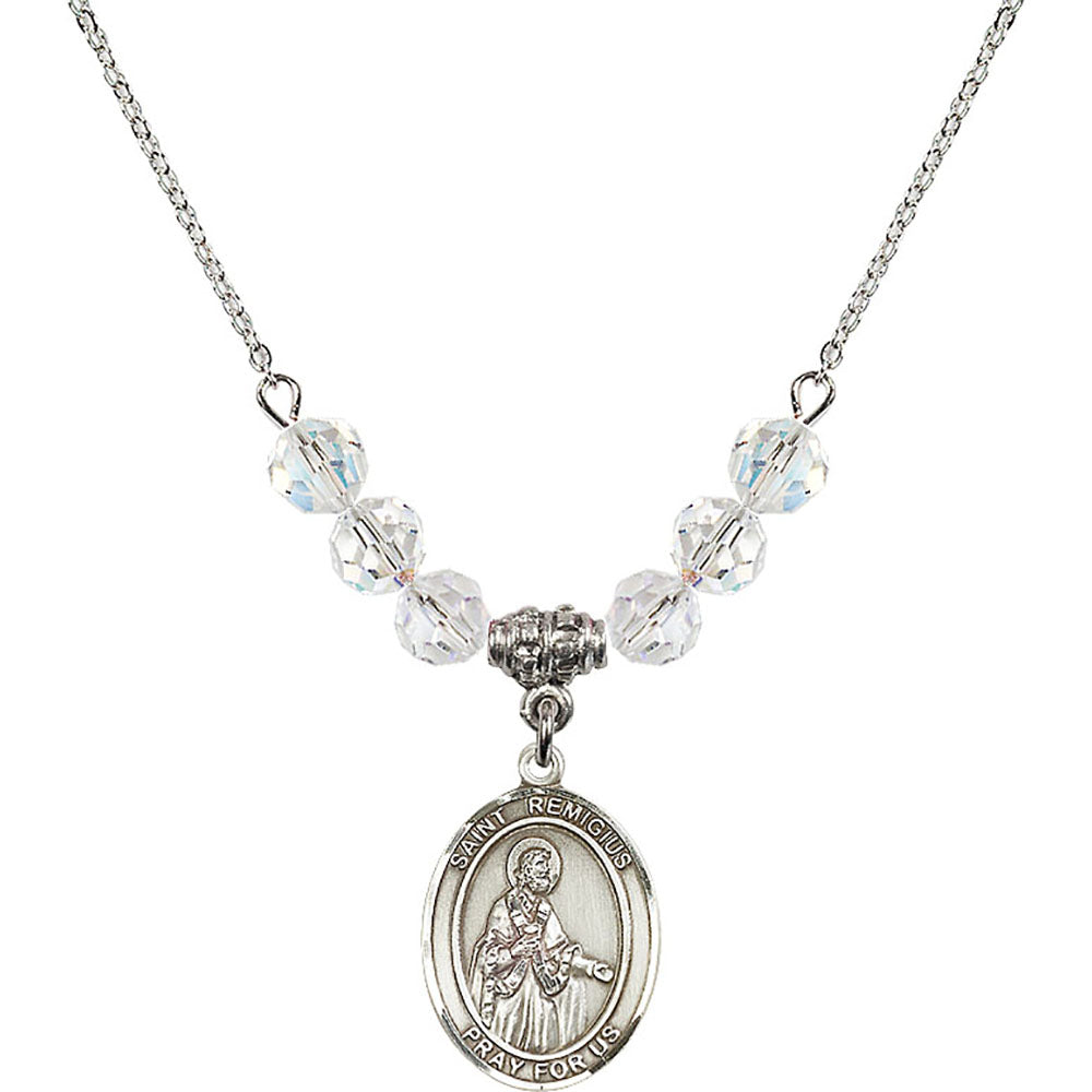 Sterling Silver Saint Remigius of Reims Birthstone Necklace with Crystal Beads - 8274