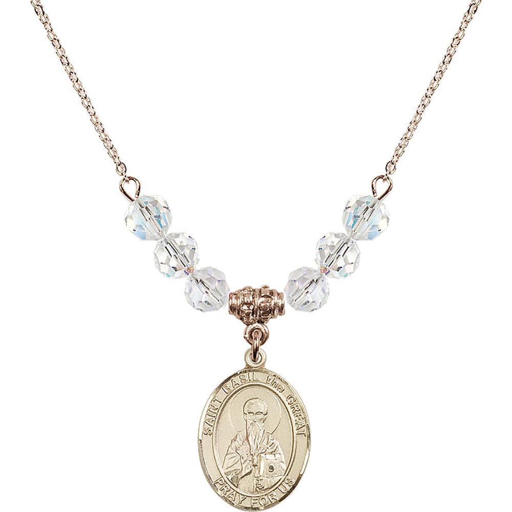14kt Gold Filled Saint Basil the Great Birthstone Necklace with Crystal Beads - 8275