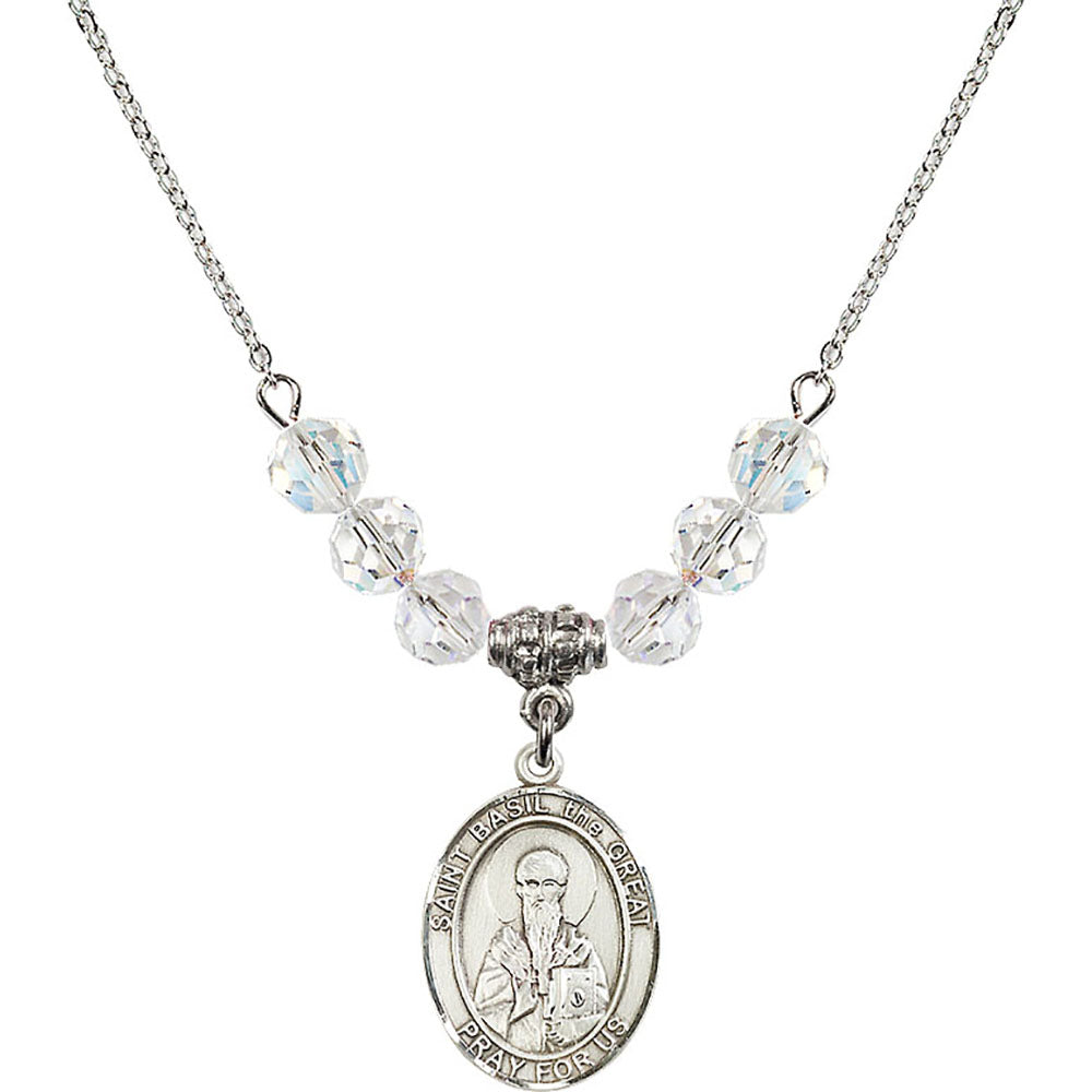 Sterling Silver Saint Basil the Great Birthstone Necklace with Crystal Beads - 8275
