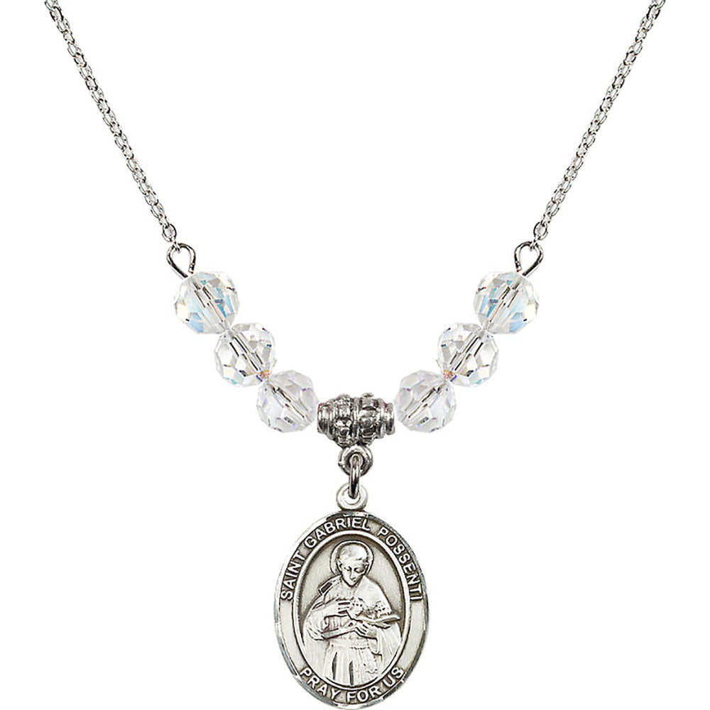 Sterling Silver Saint Gabriel Possenti Birthstone Necklace with Crystal Beads - 8279