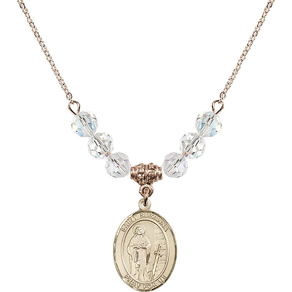 14kt Gold Filled Saint Susanna Birthstone Necklace with Crystal Beads - 8280