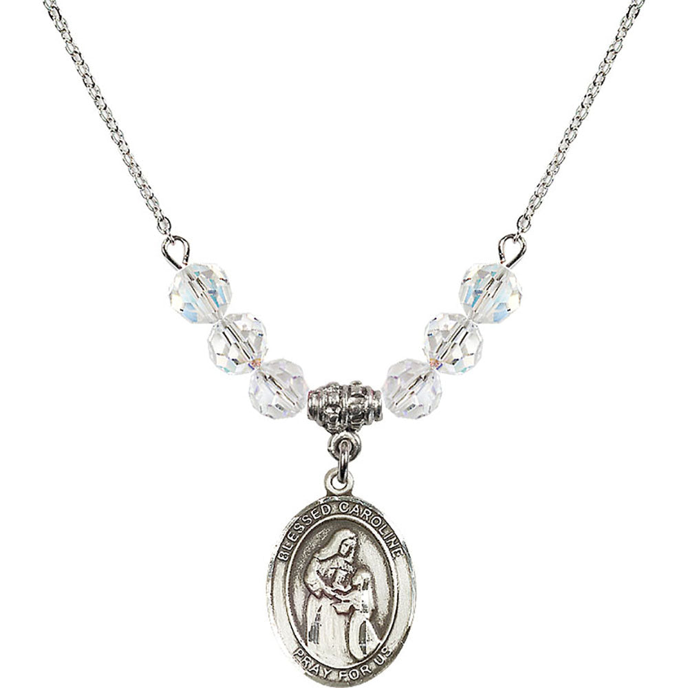 Sterling Silver Blessed Caroline Gerhardinger Birthstone Necklace with Crystal Beads - 8281