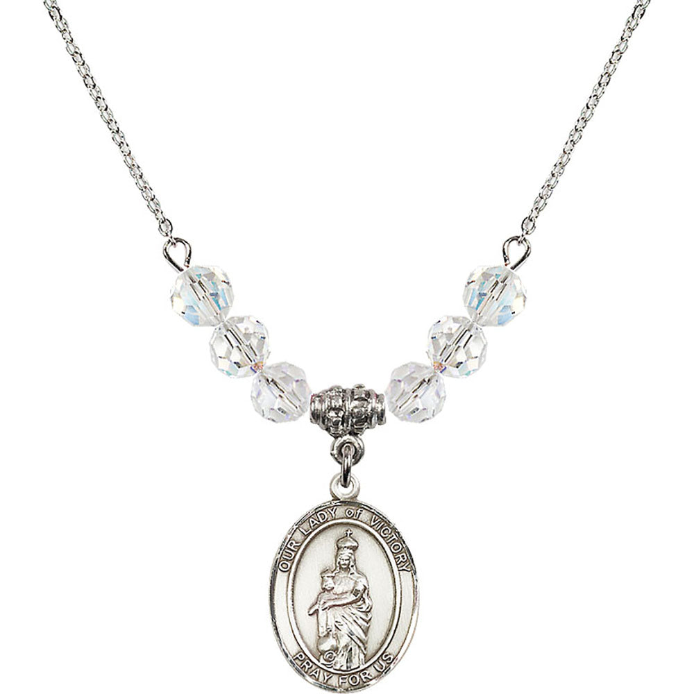 Sterling Silver Our Lady of Victory Birthstone Necklace with Crystal Beads - 8306