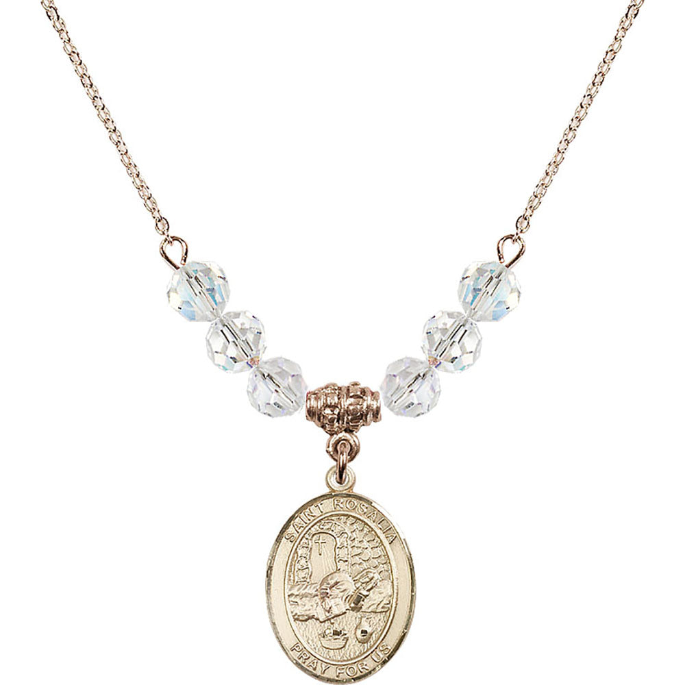 14kt Gold Filled Saint Rosalia Birthstone Necklace with Crystal Beads - 8309