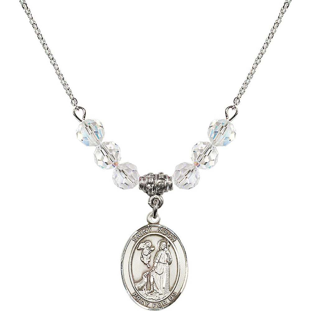 Sterling Silver Saint Roch Birthstone Necklace with Crystal Beads - 8310