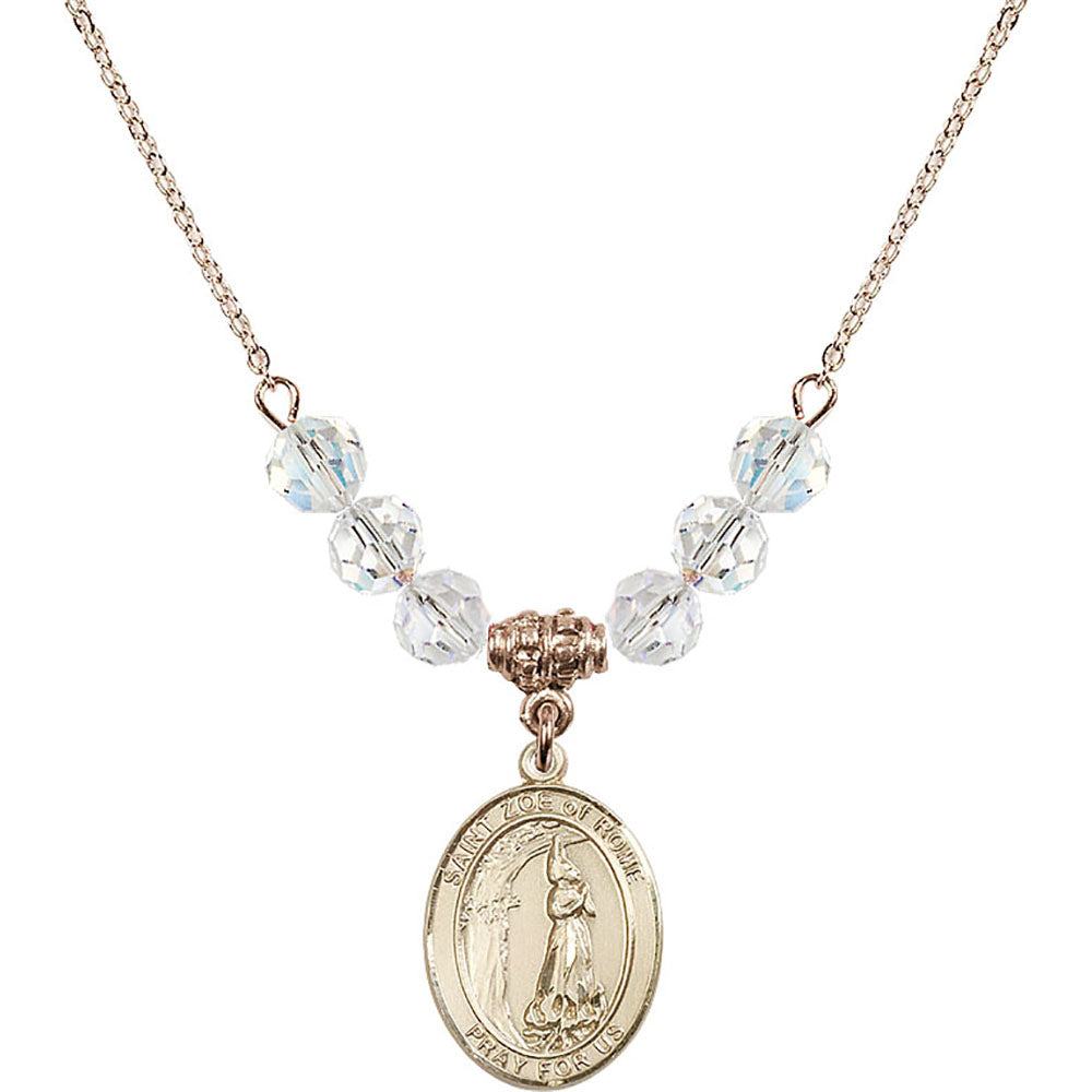 14kt Gold Filled Saint Zoe of Rome Birthstone Necklace with Crystal Beads - 8314