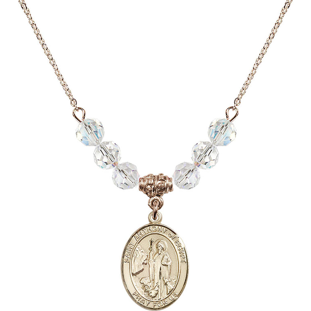 14kt Gold Filled Saint Anthony of Egypt Birthstone Necklace with Crystal Beads - 8317