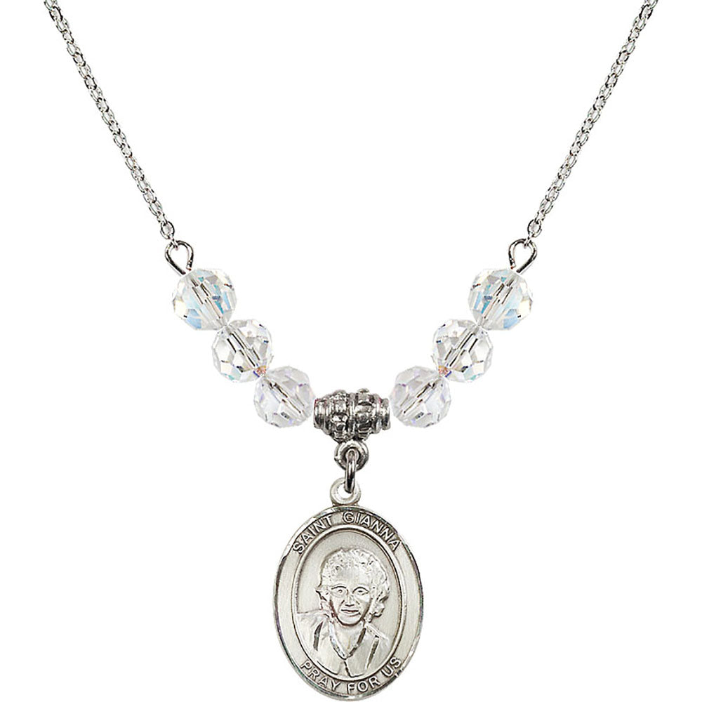Sterling Silver Saint Gianna Beretta Molla Birthstone Necklace with Crystal Beads - 8322