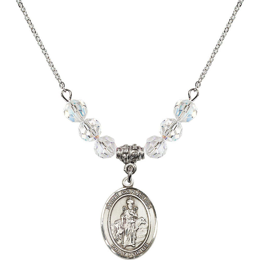 Sterling Silver Saint Cornelius Birthstone Necklace with Crystal Beads - 8325
