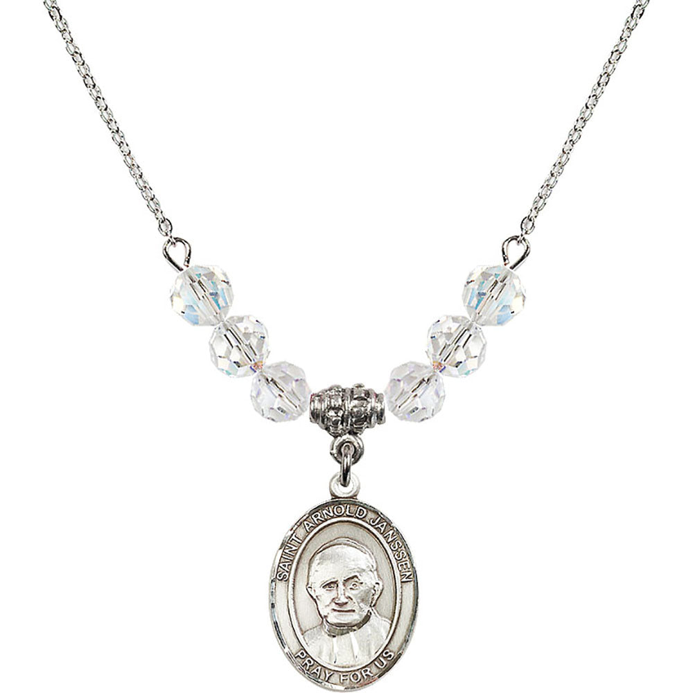 Sterling Silver Saint Arnold Janssen Birthstone Necklace with Crystal Beads - 8328
