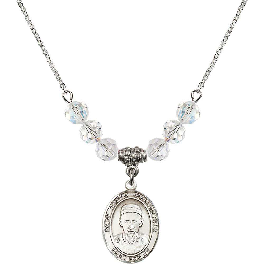 Sterling Silver Saint Joseph Freinademetz Birthstone Necklace with Crystal Beads - 8329