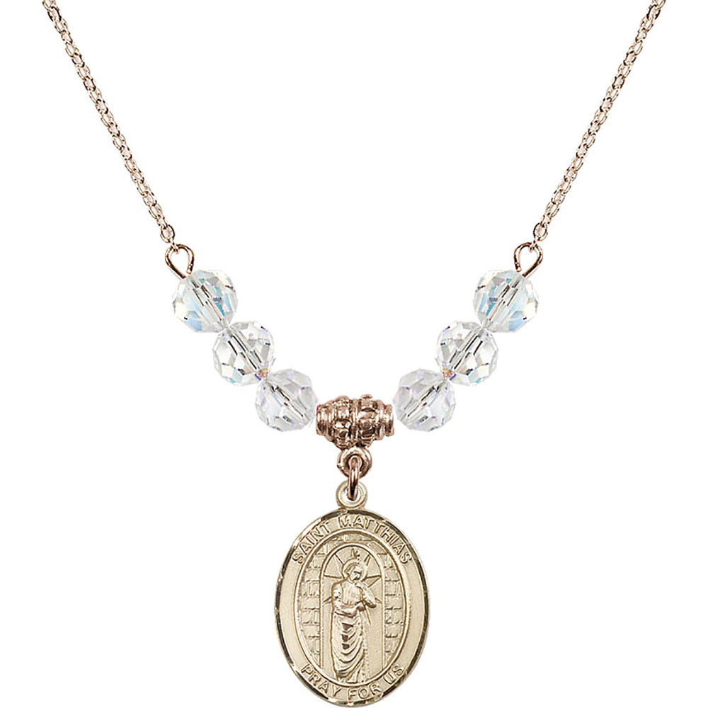 14kt Gold Filled Saint Matthias the Apostle Birthstone Necklace with Crystal Beads - 8331
