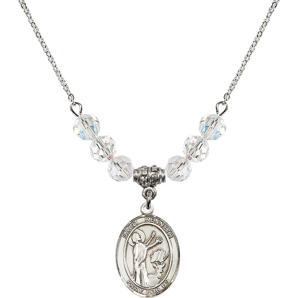 Sterling Silver Saint Kenneth Birthstone Necklace with Crystal Beads - 8332