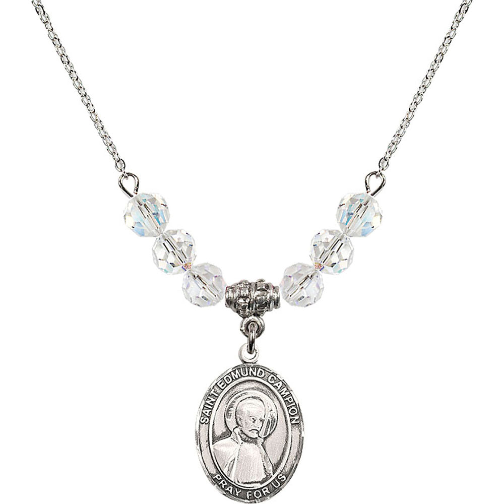 Sterling Silver Saint Edmund Campion Birthstone Necklace with Crystal Beads - 8333