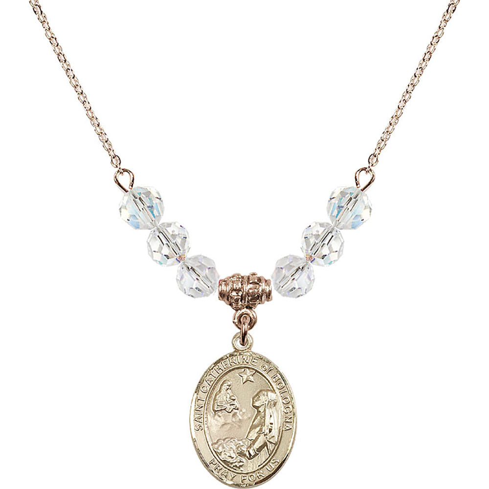 14kt Gold Filled Saint Catherine of Bologna Birthstone Necklace with Crystal Beads - 8354