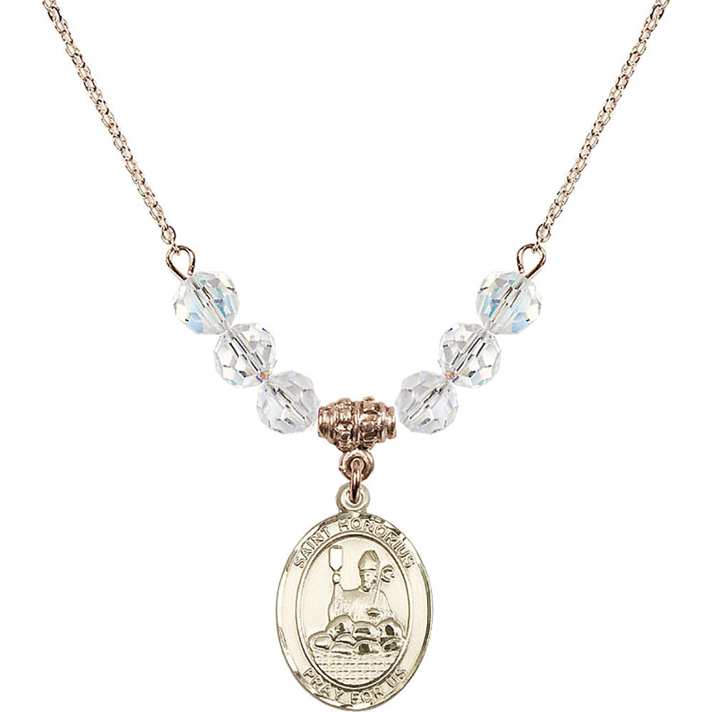 14kt Gold Filled Saint Honorius of Amiens Birthstone Necklace with Cry ...
