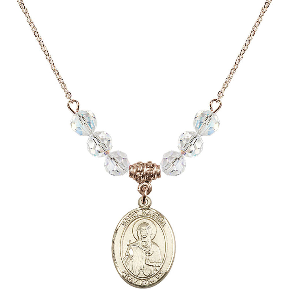 14kt Gold Filled Saint Marina Birthstone Necklace with Crystal Beads - 8379