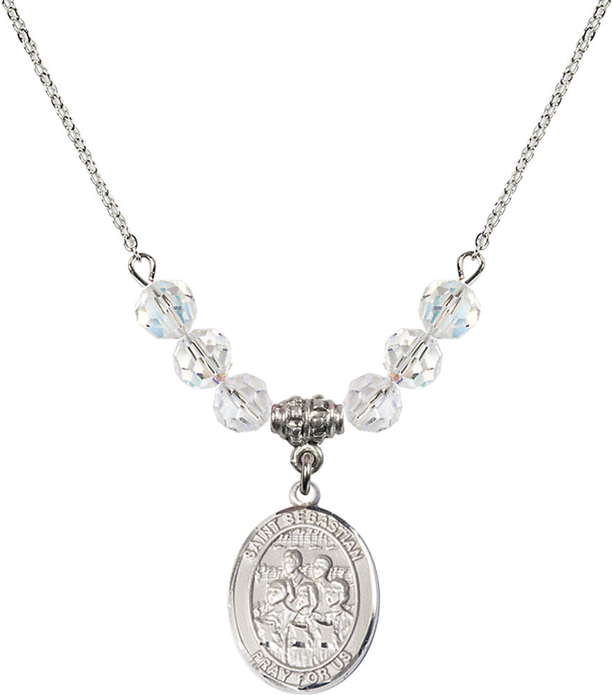 Sterling Silver Saint Sebastian / Choir Birthstone Necklace with Crystal Beads - 8614