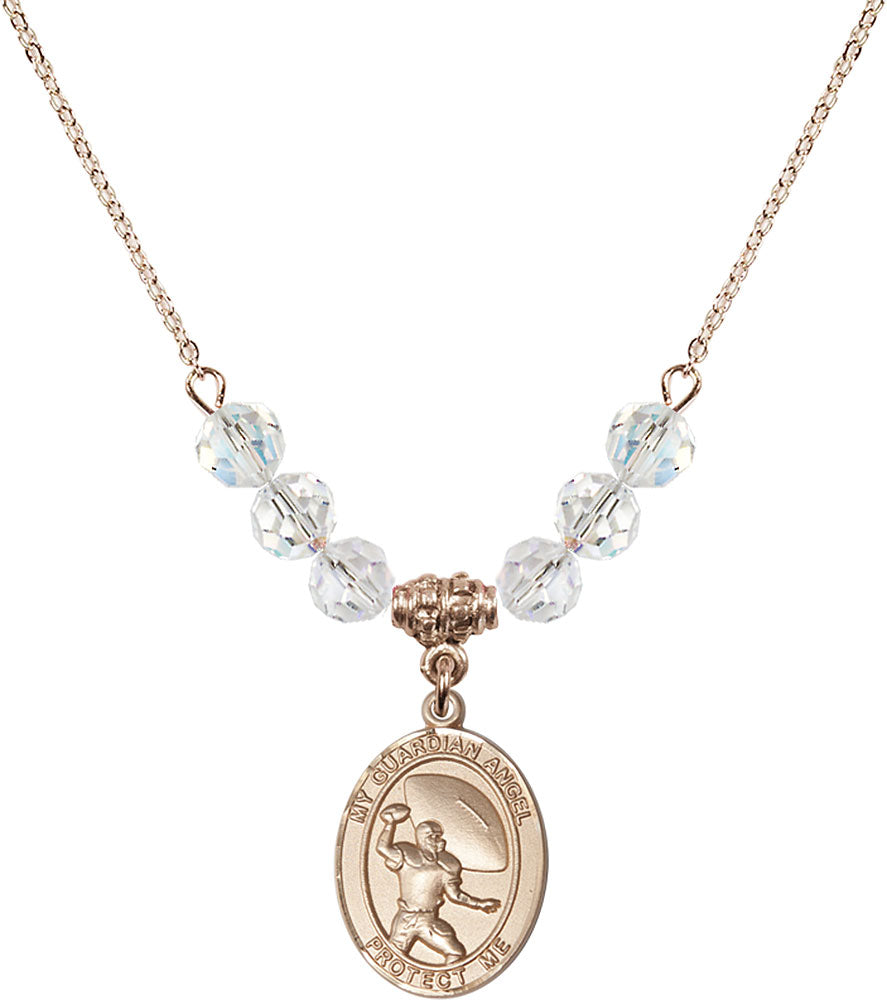 14kt Gold Filled Guardian Angel/Track&Field-Women Birthstone Necklace with Crystal Beads - 8710