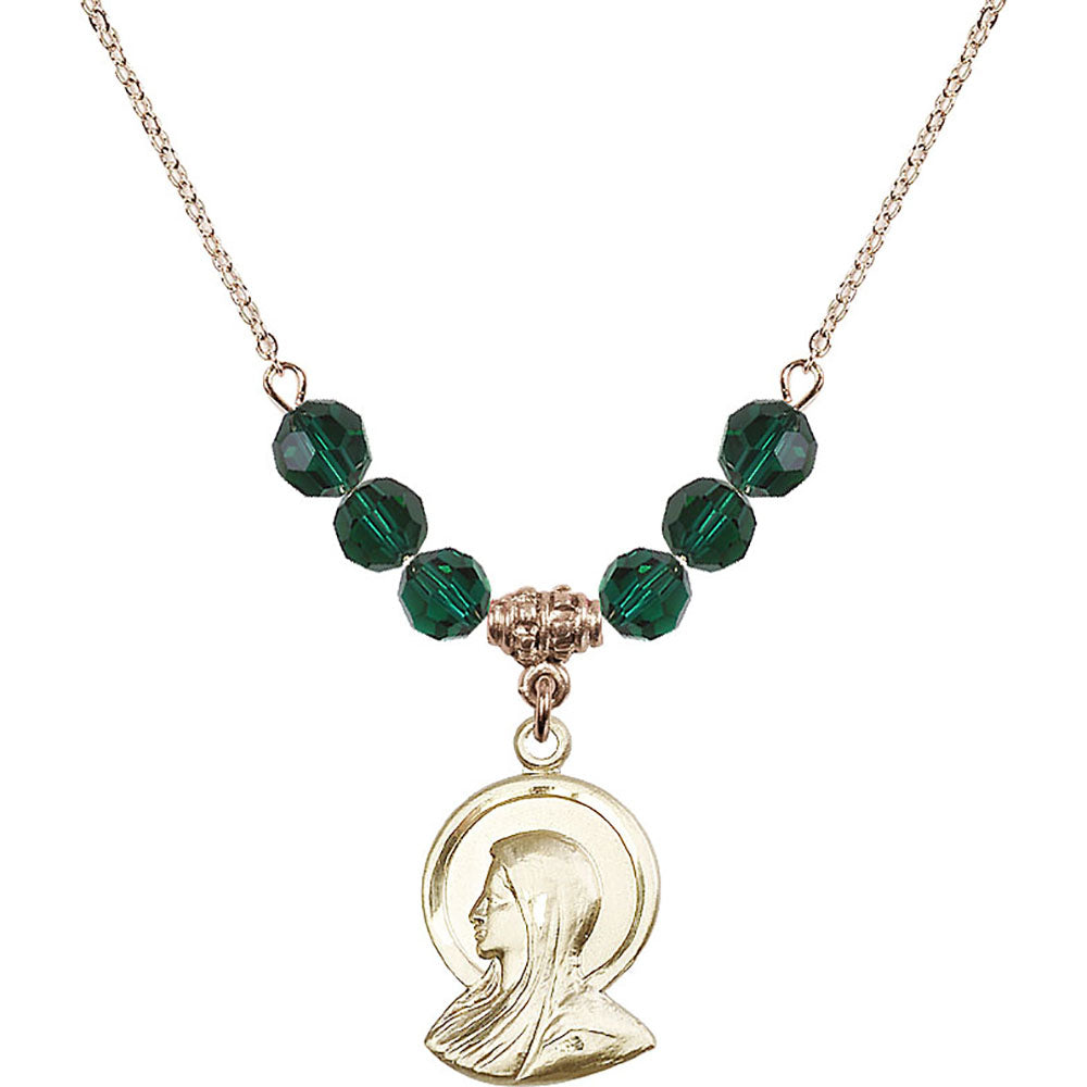 14kt Gold Filled Madonna Birthstone Necklace with Emerald Beads - 0020