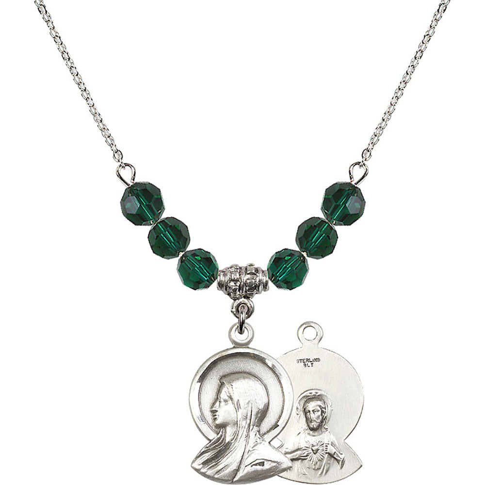 Sterling Silver Madonna Birthstone Necklace with Emerald Beads - 0020